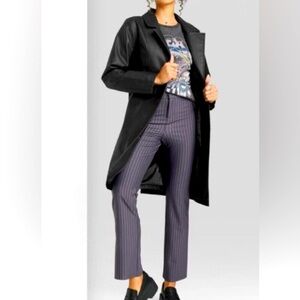 Leather Trench Jacket Coat - Black- Large